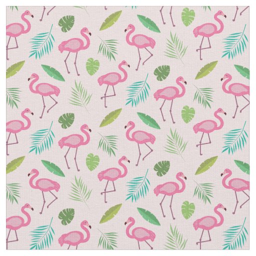 Pink Flamingo Pattern with Tropical leaves  Fabric