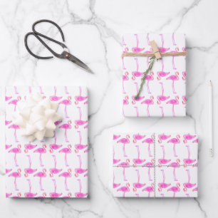 Pink Flamingo Pattern Wrapping Paper Sheets