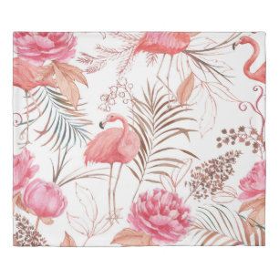 Pink flamingo, peony watercolor pattern. duvet cover