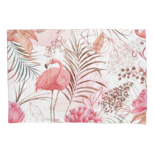 Pink flamingo, peony watercolor pattern. pillow case