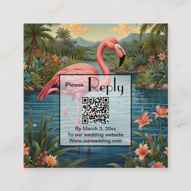 Pink Flamingo personalize QR code Enclosure Card (Front)