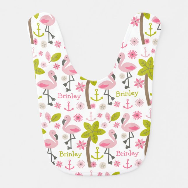 Pink Flamingo Personalized Baby Bib (Front)