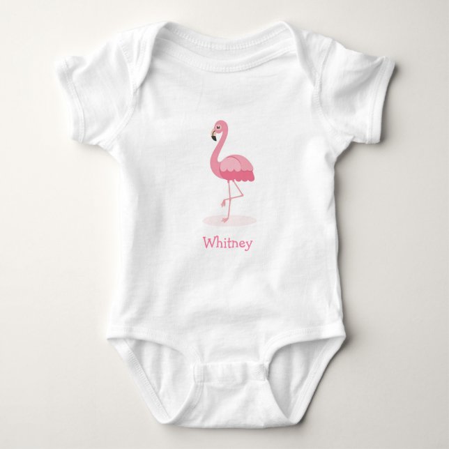 Pink Flamingo Personalized Baby Bodysuit (Front)
