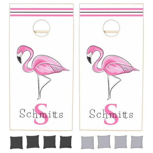 Pink Flamingo Personalized Baby Shower Cornhole Set