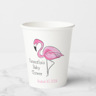 Pink Flamingo Personalized Baby Shower Paper Cups