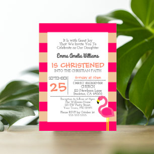 Pink Flamingo Personalized Baptism Invitation