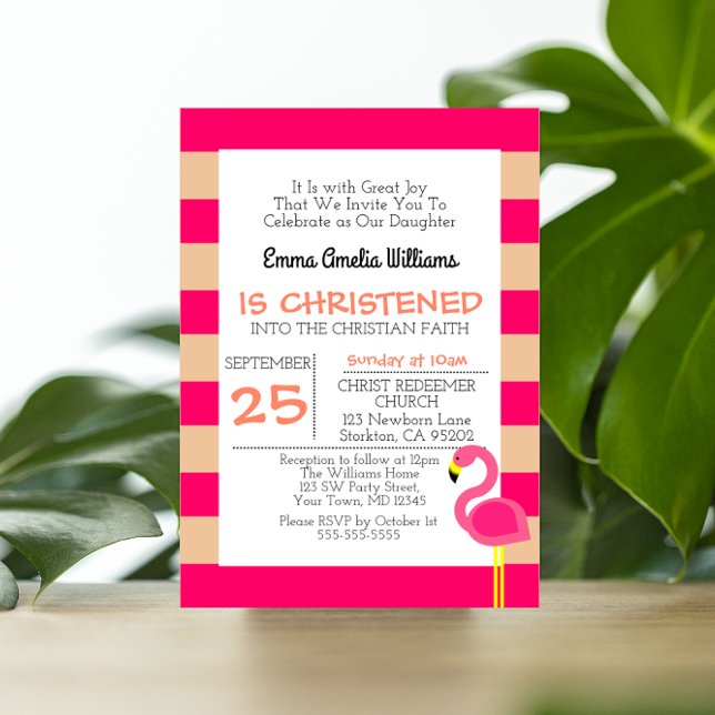Pink Flamingo Personalized Baptism Invitation (Creator Uploaded)