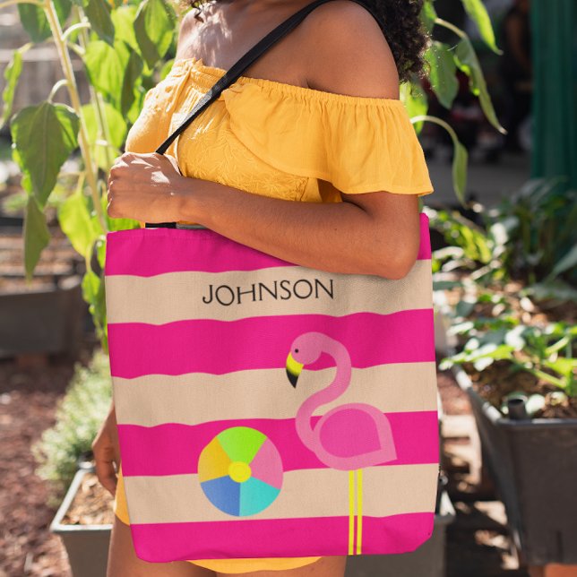 Pink Flamingo Personalized Beach Tote (Creator Uploaded)