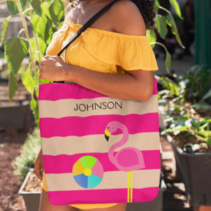 Pink Flamingo Personalized Beach Tote Bag