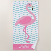 Pink Flamingo Personalized Beach Towel