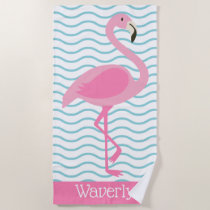 Pink Flamingo Personalized Beach Towel