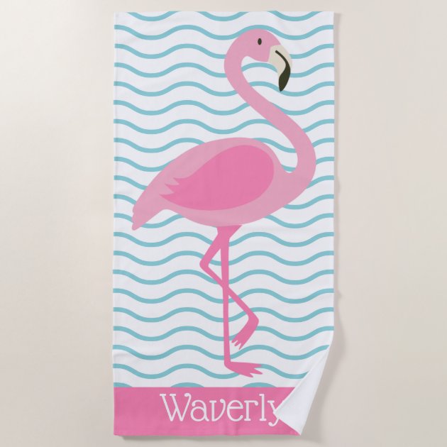 Personalised flamingo beach online towel