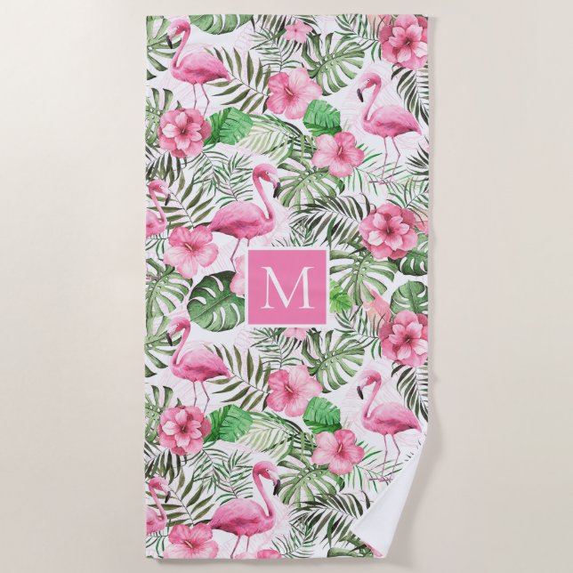 Pink Flamingo Personalized Beach Towel (Front)