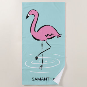 Pink Flamingo Personalized Beach Towel