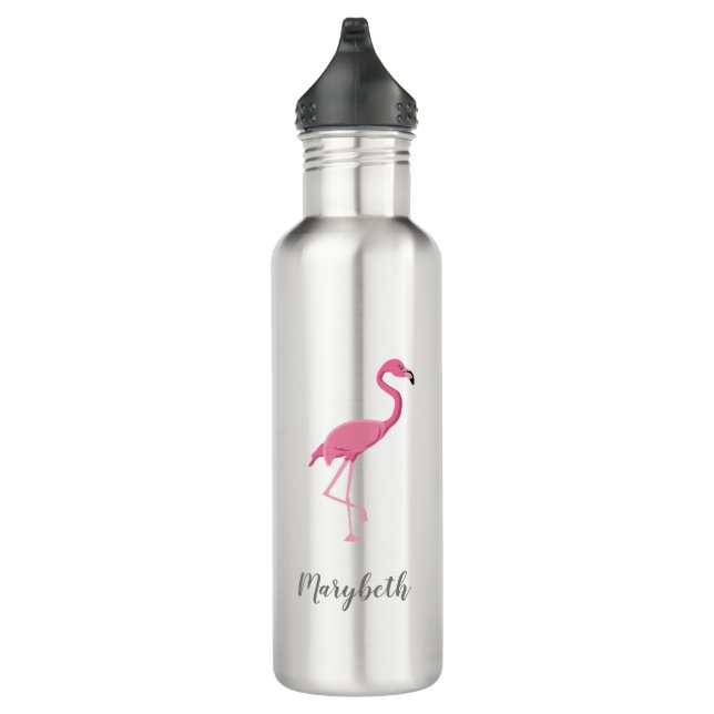 Pink Flamingo Personalized Bridesmaids Gift Stainless Steel Water Bottle (Right)