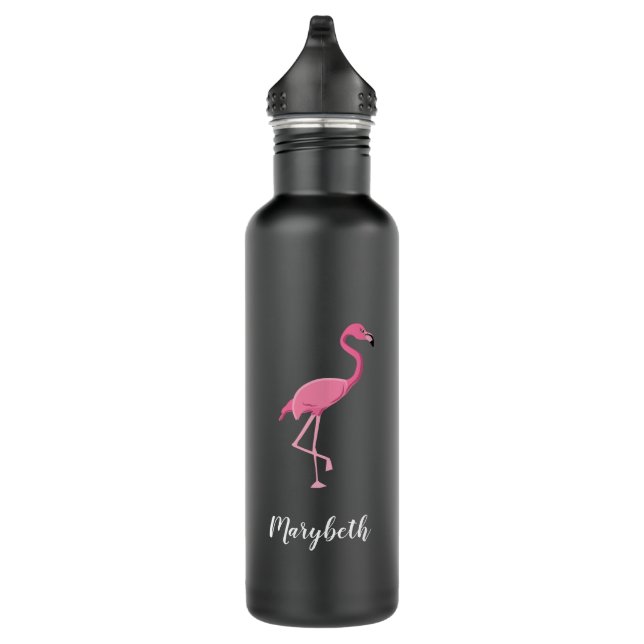 Pink Flamingo Personalized Bridesmaids Wedding Stainless Steel Water Bottle (Right)