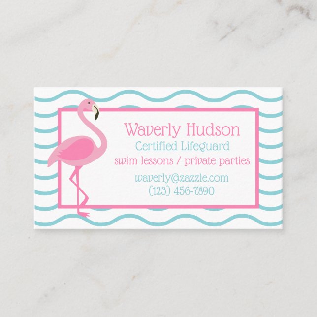 Pink Flamingo Personalized Business Contact Cards (Front)