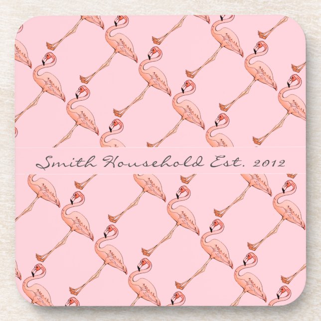 Pink Flamingo Personalized Drink Coasters (Front)