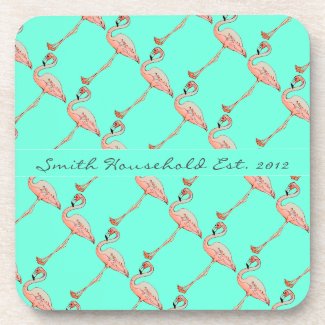 Pink Flamingo Personalized Drink Coasters