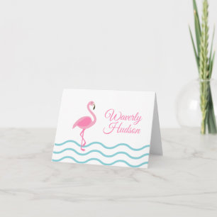 Pink Flamingo Personalized Folded Note Cards