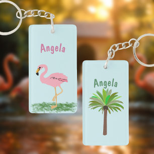 Pink Flamingo Personalized Keychain