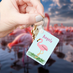 Pink Flamingo Personalized Keychain