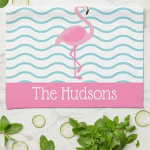 Pink Flamingo Personalized Kitchen Towel