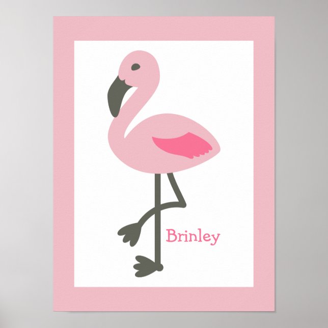 Pink Flamingo Personalized Nursery Artwork Poster (Front)