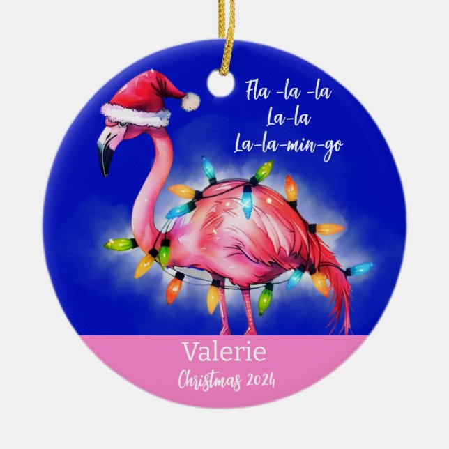 Pink Flamingo Personalized Ornament (Front)
