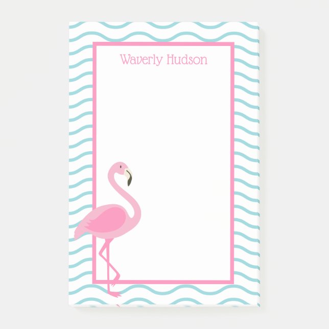 Pink Flamingo Personalized Post-it Notepad (Front)