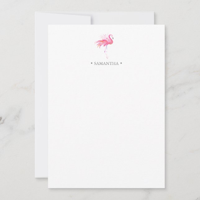 Pink Flamingo Personalized Stationery Note Card (Front)