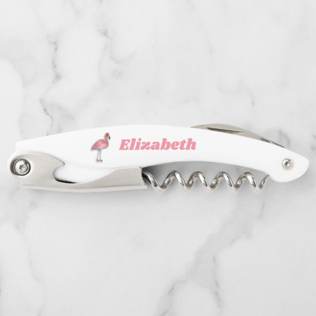 Pink Flamingo Personalized Waiter's Corkscrew (Front)
