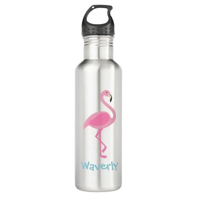 Pink Flamingo Personalized Water Bottle (Front)