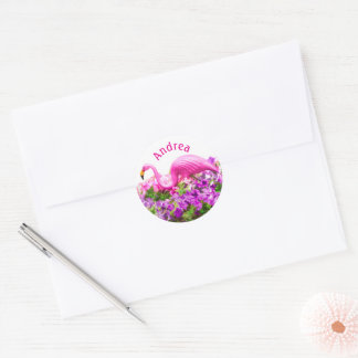 Pink Flamingo Petunia Art Add Custom Text  Classic Round Sticker