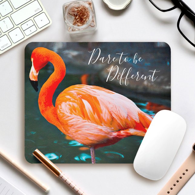 Pink Flamingo Photo Dare To Be Different Script Mouse Pad (Creator Uploaded)