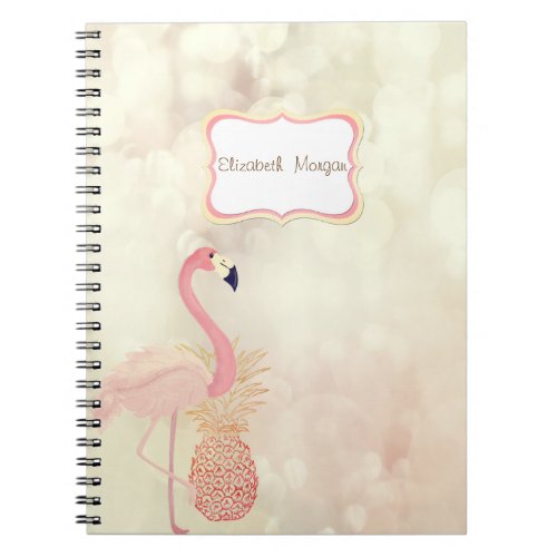 Pink Flamingo Pineapple Bokeh_ Personalized Notebook