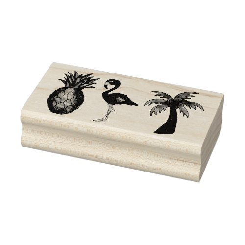 Pink Flamingo Pineapple Palm Tree Tropical Island Rubber Stamp