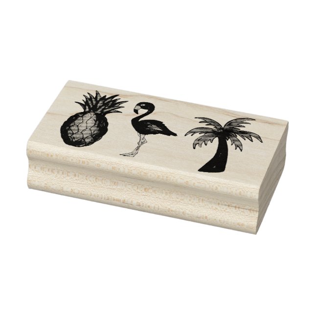 Pink Flamingo Pineapple Palm Tree Tropical Island Rubber Stamp (Stamp)