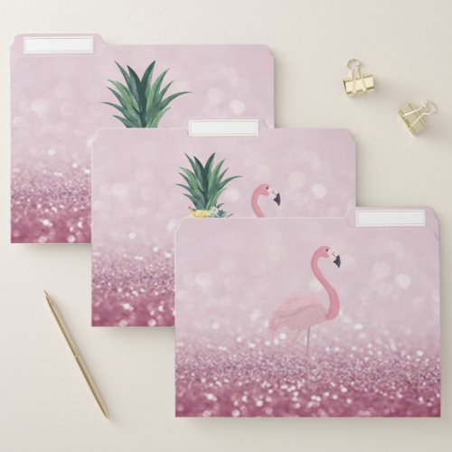 Pink Flamingo Pineapple Tropical FlowersBokeh File Folder