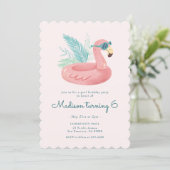 Pink Flamingo Pool Birthday Party Invitation (Standing Front)