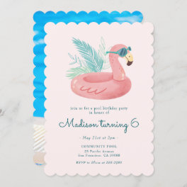 Pink Flamingo Pool Birthday Party Invitation