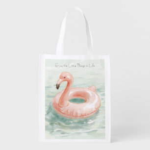Pink Flamingo Pool Enjoy the Litttle Things Grocery Bag