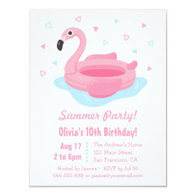 Pink Flamingo Pool Float Summer Birthday Party Card
