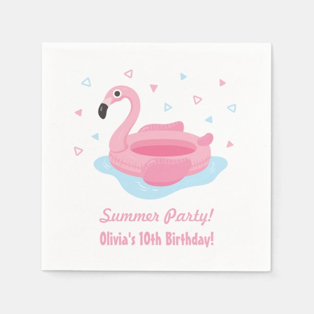Pink Flamingo Pool Float Summer Party Supplies Paper Napkins (Front)