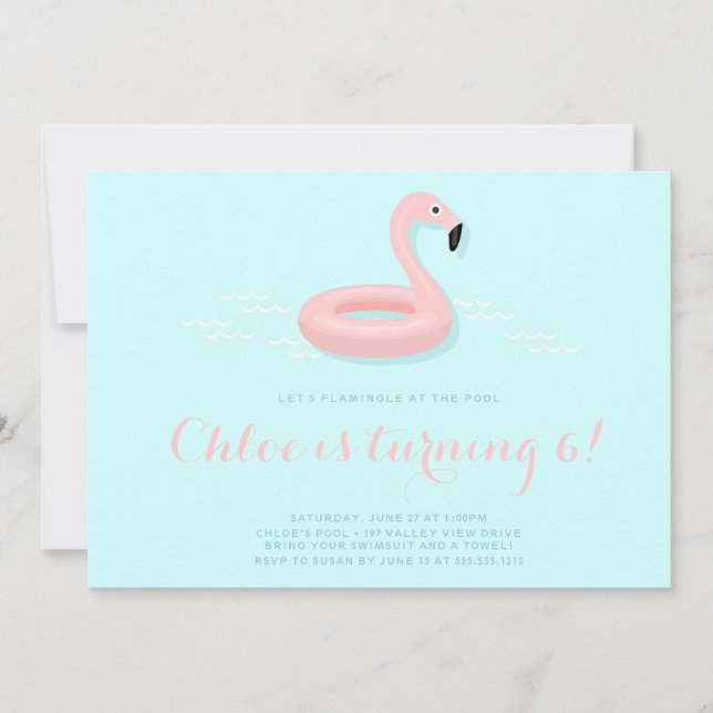 Pink Flamingo Pool Party Birthday Invitation (Front)