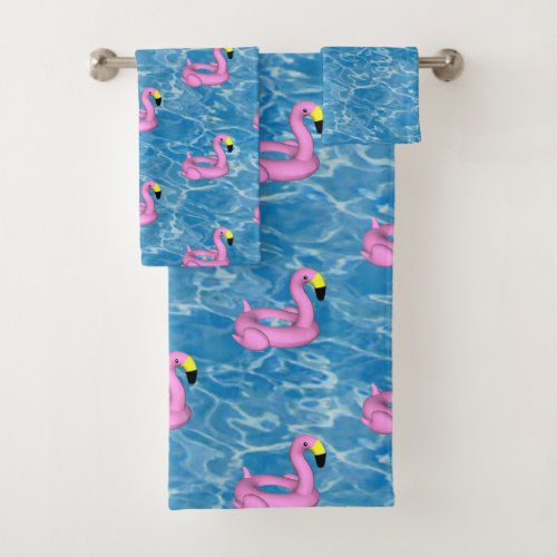 Pink flamingo pool toy bath towel set