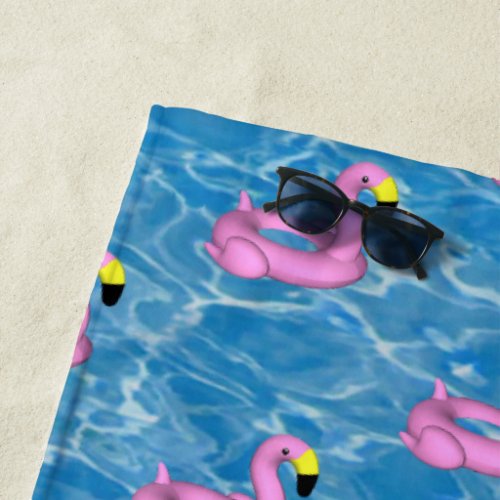 Pink flamingo pool toy beach towel