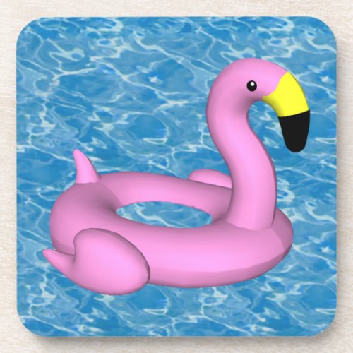 Pink flamingo pool toy beverage coaster