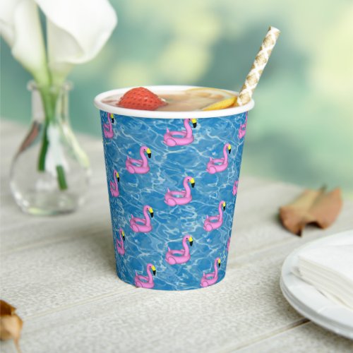 Pink flamingo pool toy paper cups