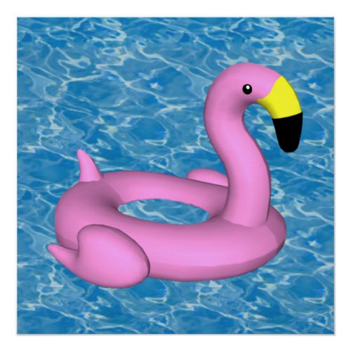 Pink flamingo pool toy poster